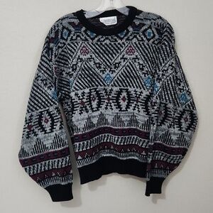 White Oak Sweater Womens Size M balloon sleeve crew neck Aztec southwest